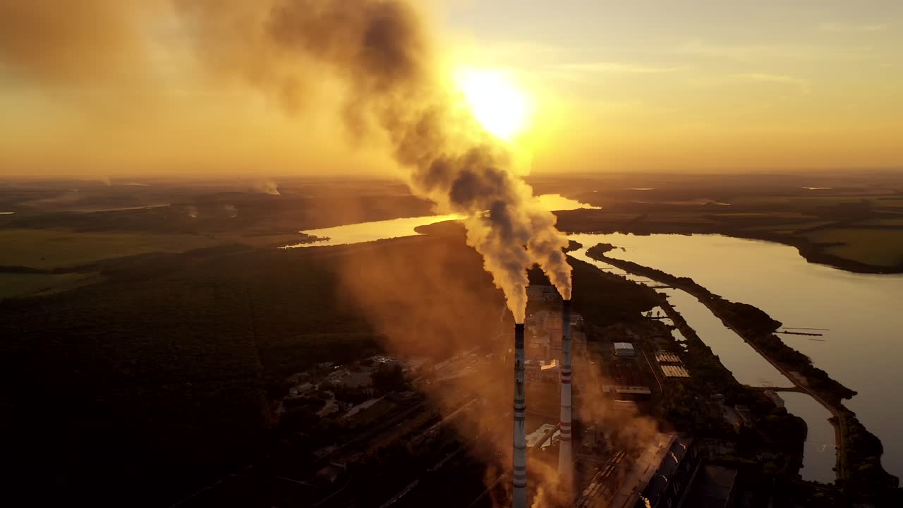 Industrial smoke from chimney. Industrial chimney of power plant pollution steam
