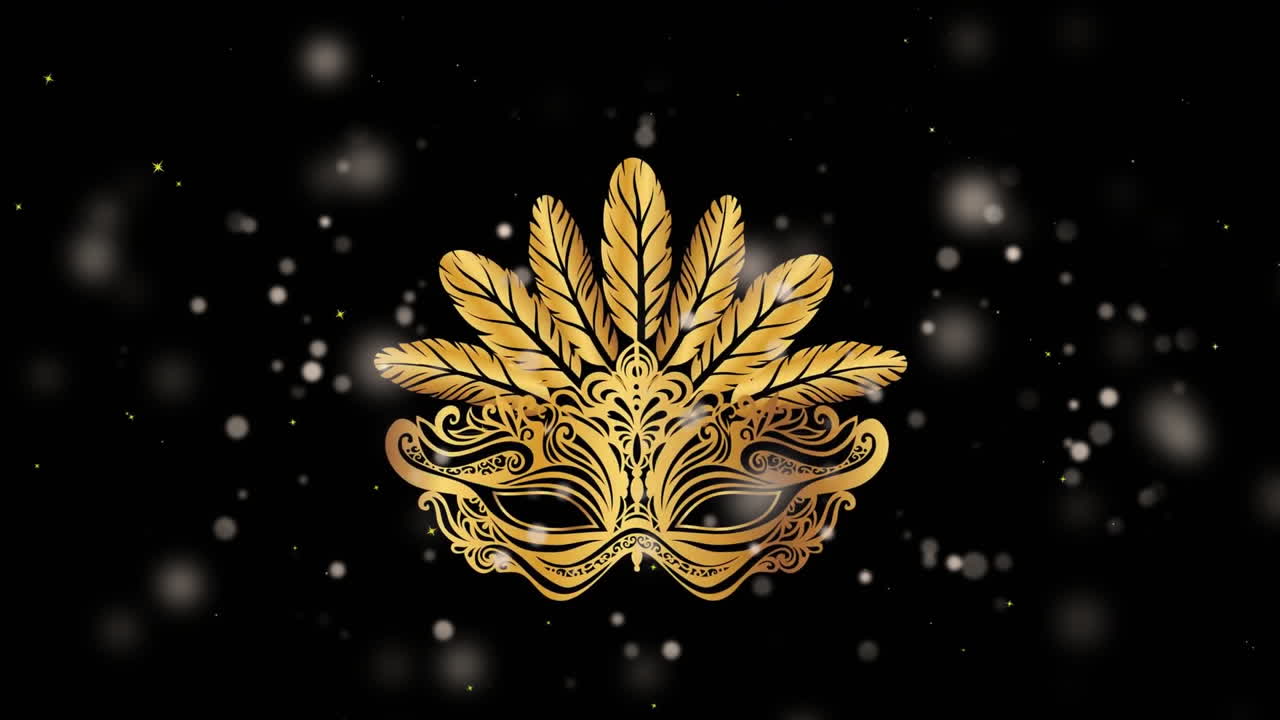 animación de manchas blancas sobre máscara de carnaval sobre fondo negro