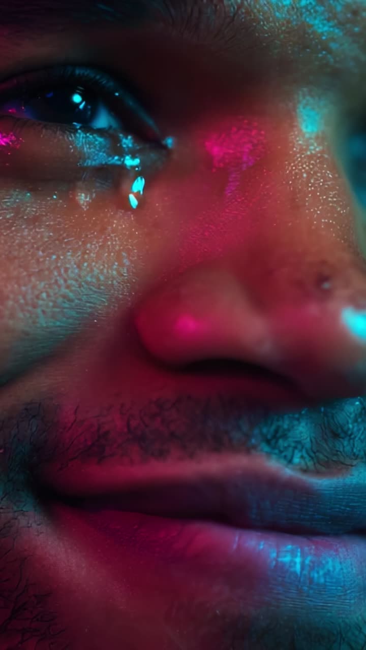 A Close-Up Emotional Portrait Capturing Intense Feelings Through Tears and Vibrant Colors, Showcasing Human Experience and Depth of Expression in a Unique Way
