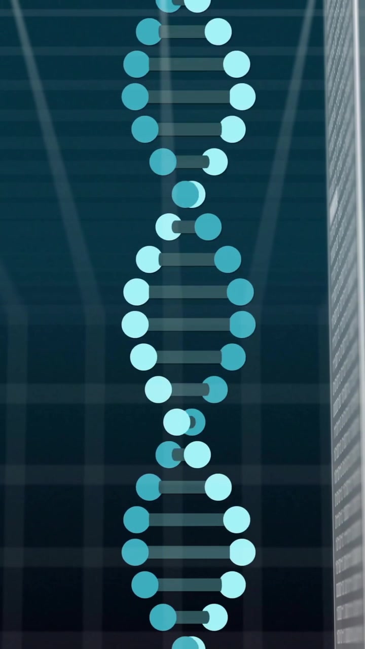 Animation of digital data processing over dna strands spinning