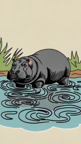 hippopotamus in a river illustration