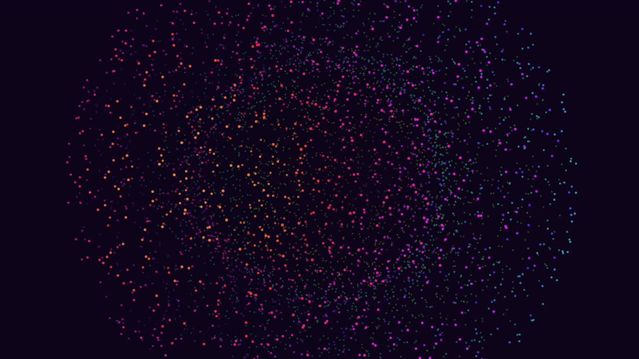 Abstract symmetrical spiral pattern of moving dots on black background