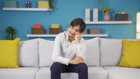 man in love is feeling happy.