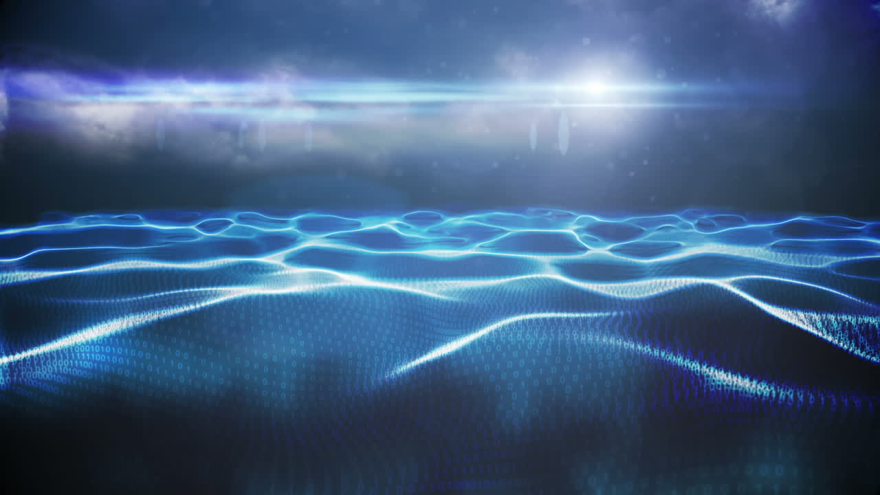 Abstract blue technology landscape of binary code