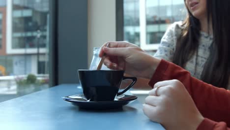 Hübsche-Freunde-Unterhalten-Sich-Beim-Kaffee-Im-Café