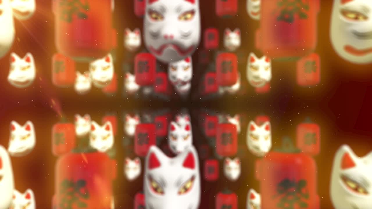 일본 랜턴과 여우 마스크 루프 애니메이션