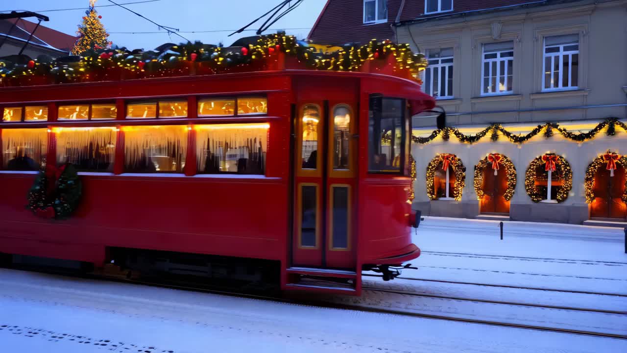 눈 인 도시 에서 크리스마스 트램
