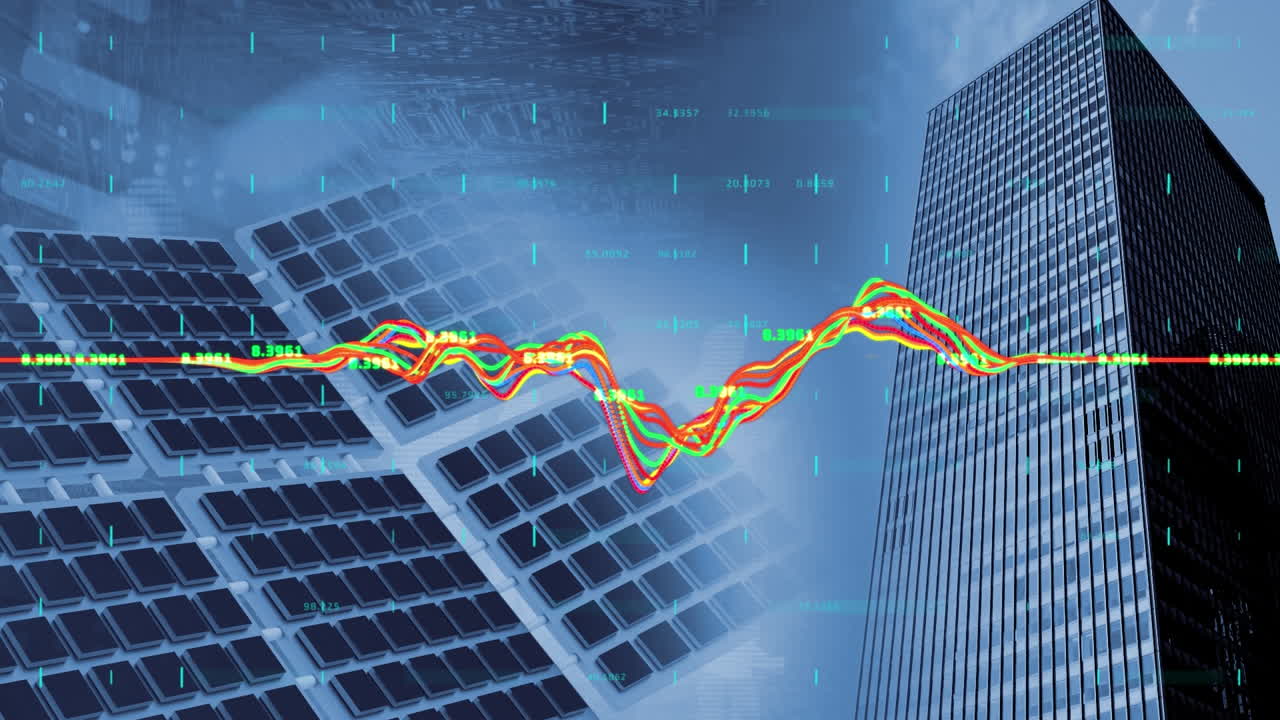 태양 전지 패널을 통해 데이터 처리의 애니메이션