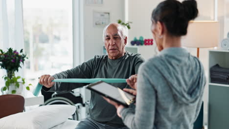 a physical therapist working with a senior patient in a clinic