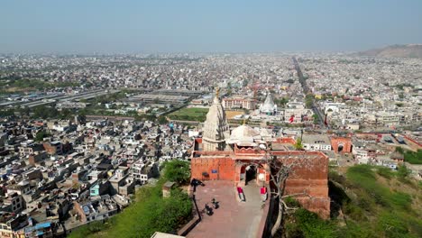 drone shot sun temple in jaipur city india. hindu place of worship