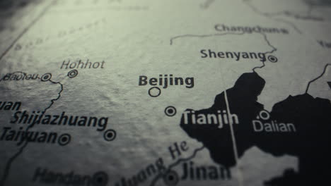 close up of a map highlighting beijing and surrounding areas