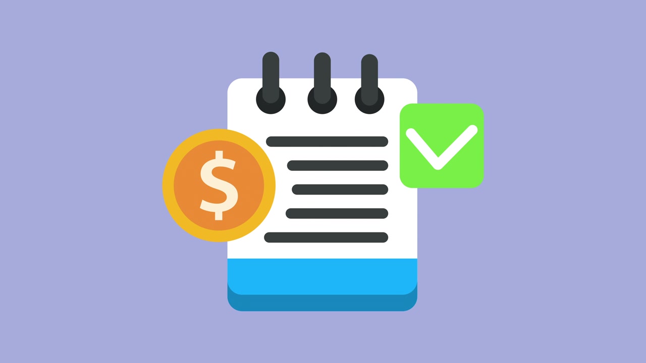 Animated Financial Document Icon with Dollar Coin and Checkmark