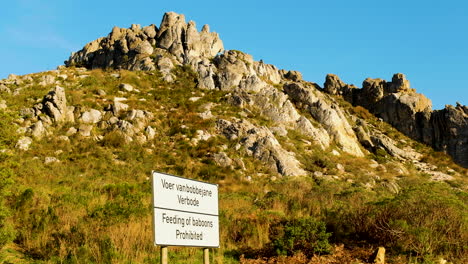 feeding of baboons prohibited sign at sir lowry's pass on mountain