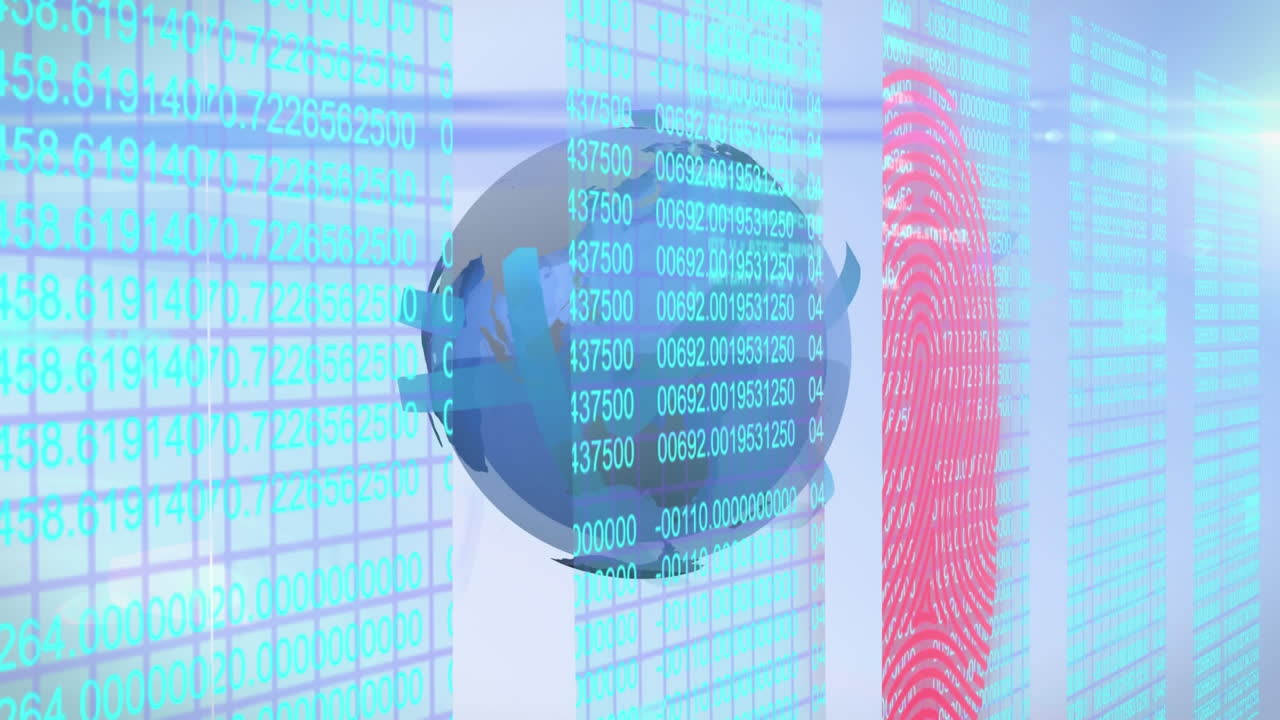 Animation of numbers changing, lights and globe in blue space