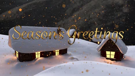 animation of seasons greetings text over winter landscape