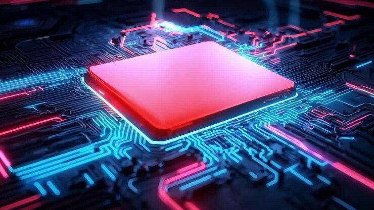 A computer chip on top of a circuit board