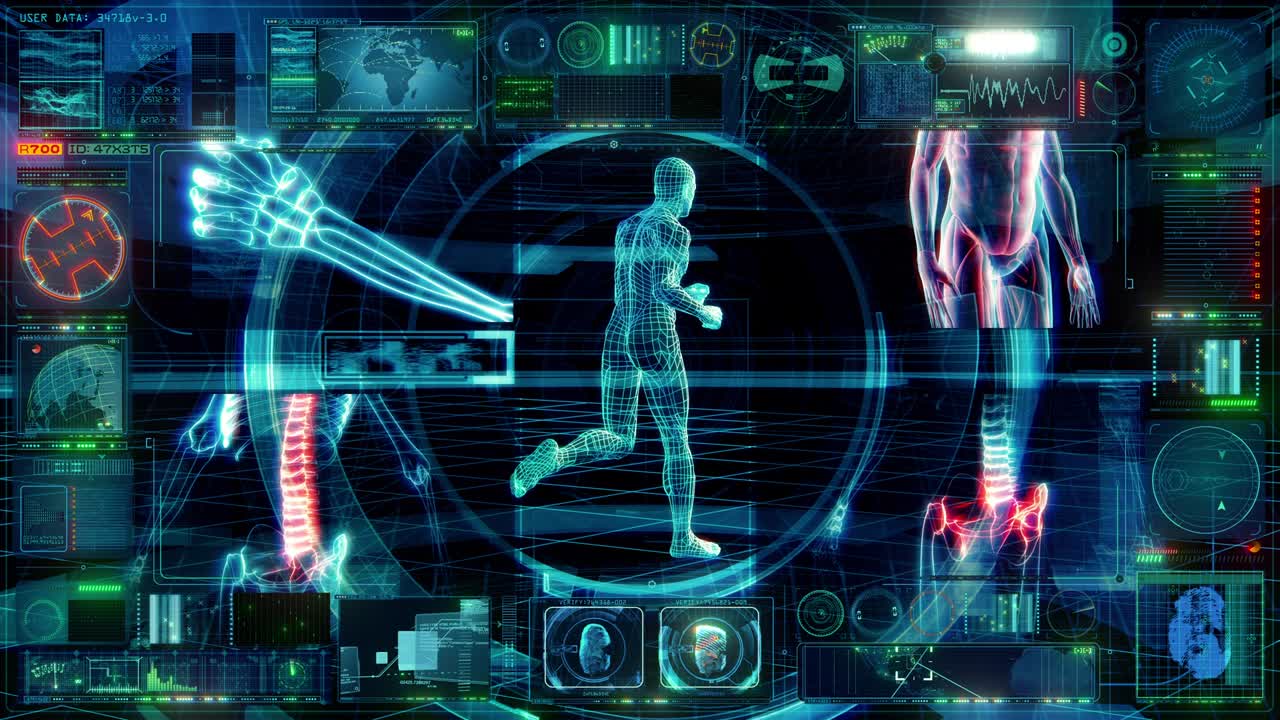 interfaz de tecnología médica humana datos de computadora pantalla digital - bucle