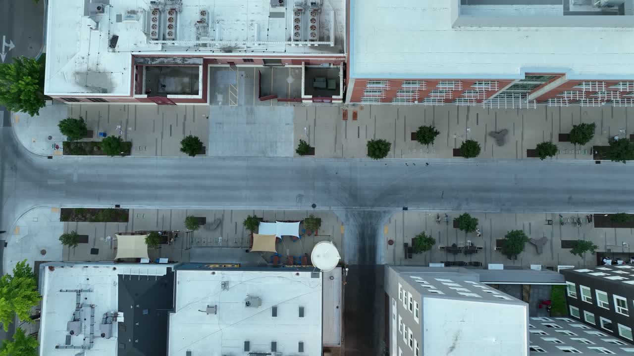 Overhead aerial of an empty street in downtown Boise, Idaho