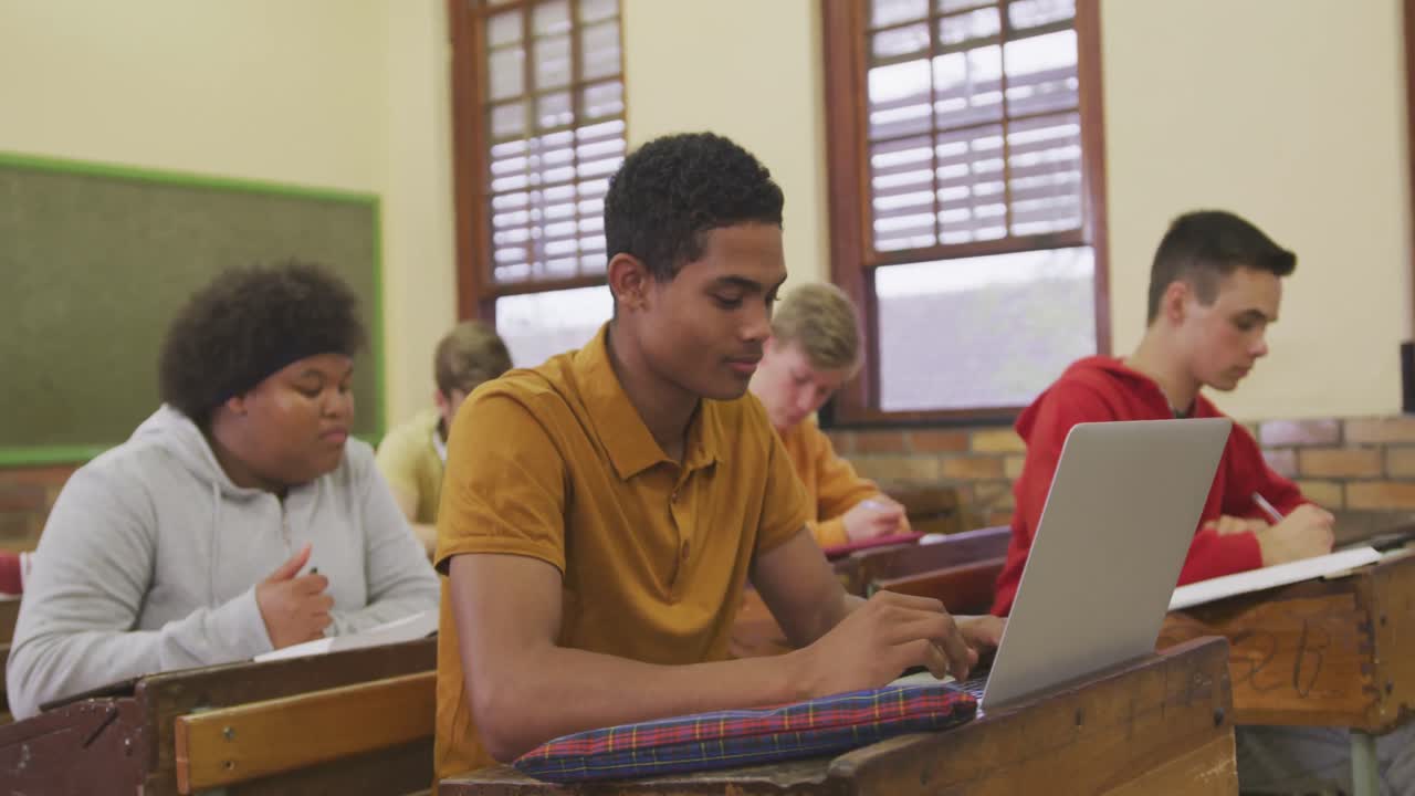 Students concentrating in high school class