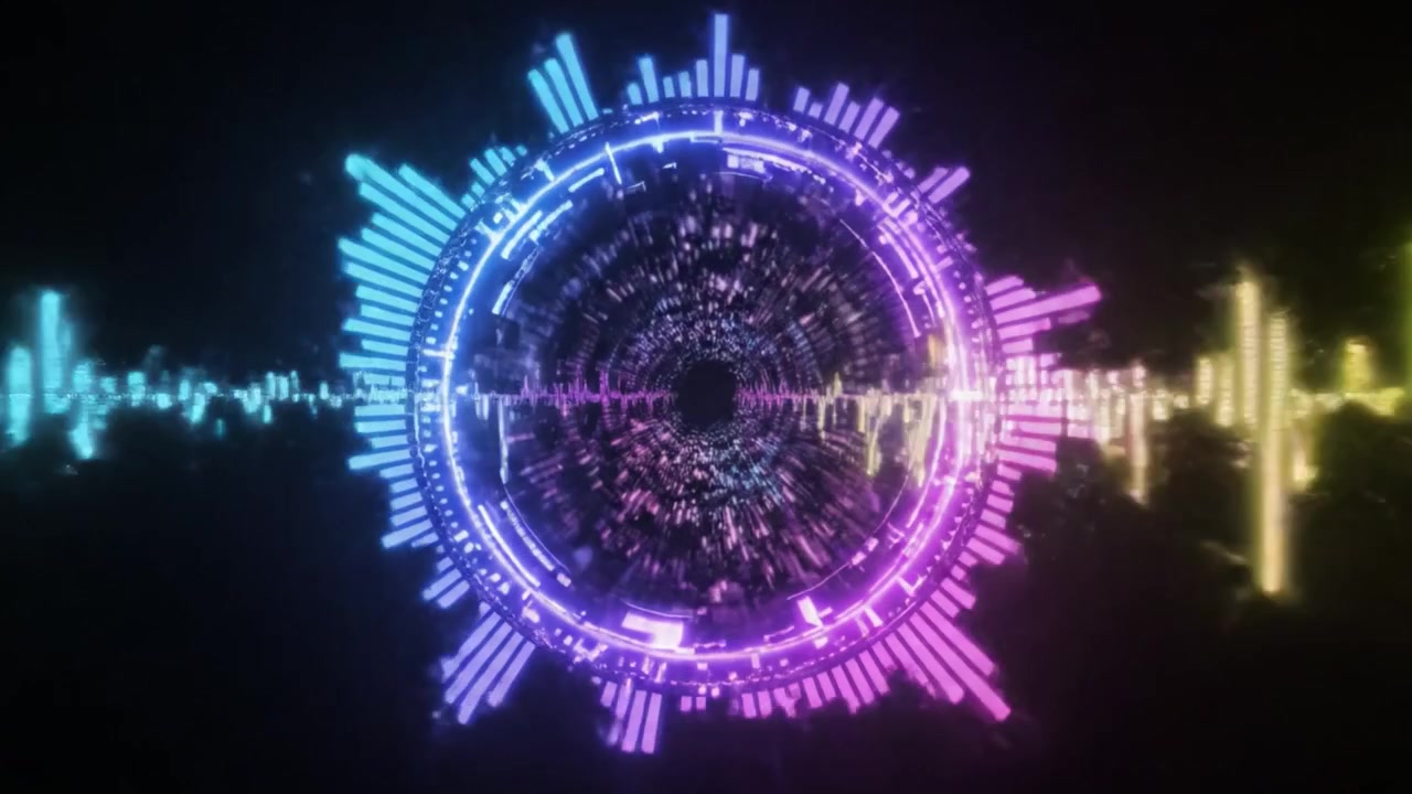A Visual Symphony of Sound Waves: An Abstract Representation of Music Dynamics Evolving From a Circular Pulse to a Cosmic Soundscape Journey