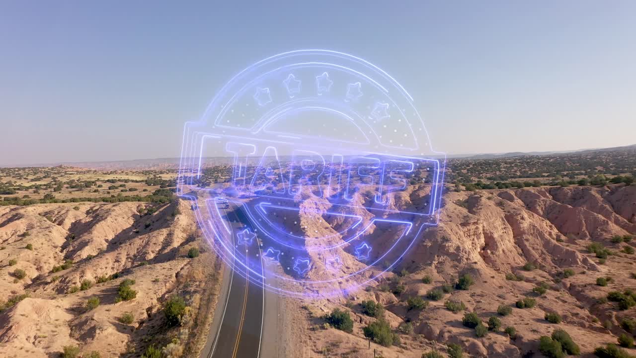 Tariff graphic overlay of traffic on a desert freeway in New Mexico.