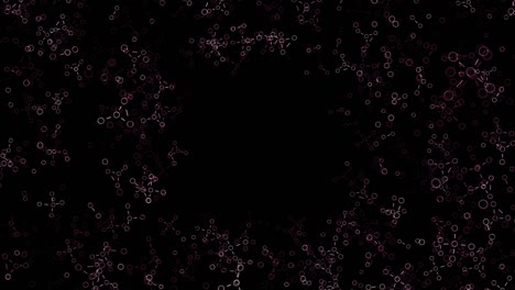 fórmulas químicas esquemáticas blancas abstractas que crean un anillo sobre un fondo negro, bucle sin costuras. animación. concepto de ciencia y medicina