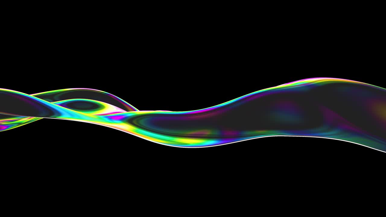 활기찬 액체 파동 표면 애니메이션 루프: 3d 추상적인 이리데스 액체 렌더링, 다채로운 간섭과 함께 네온 홀로그램 부드러운 표면, 스타일리시 스트럼 반복 흐름 모션