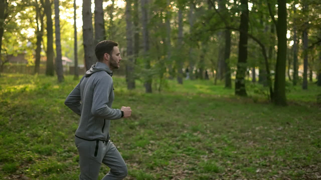 Man jogging in the woods