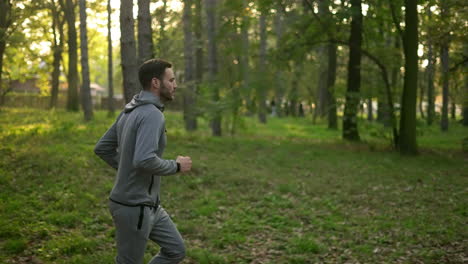 man jogging in the woods