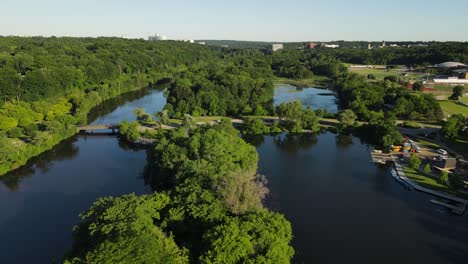 vivid gallup park in michigan, usa, aerial drone view