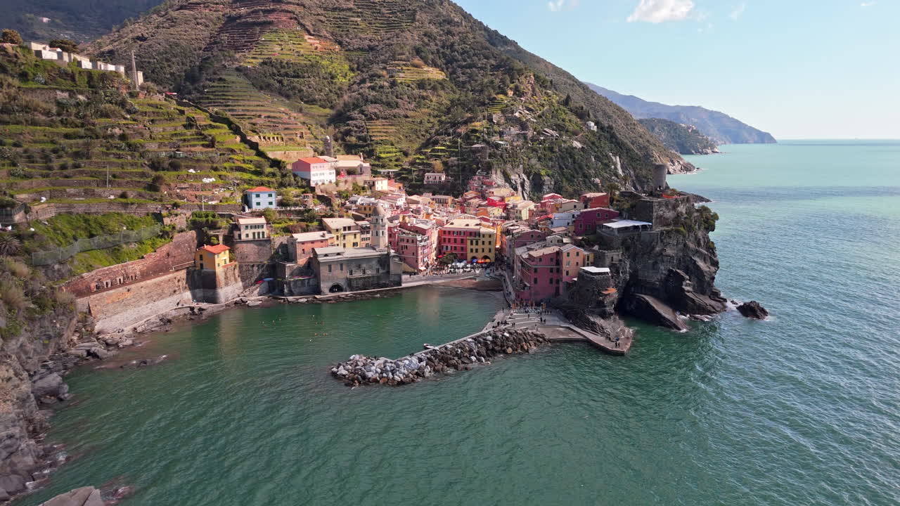 Vernazza, a picturesque town in Cinque Terre, Italy, overlooking the crystal-clear Mediterranean