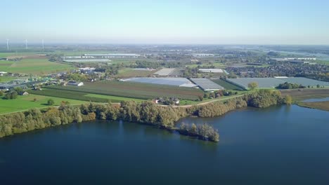 aerial drone view of the typical landscape in the netherlands, europe