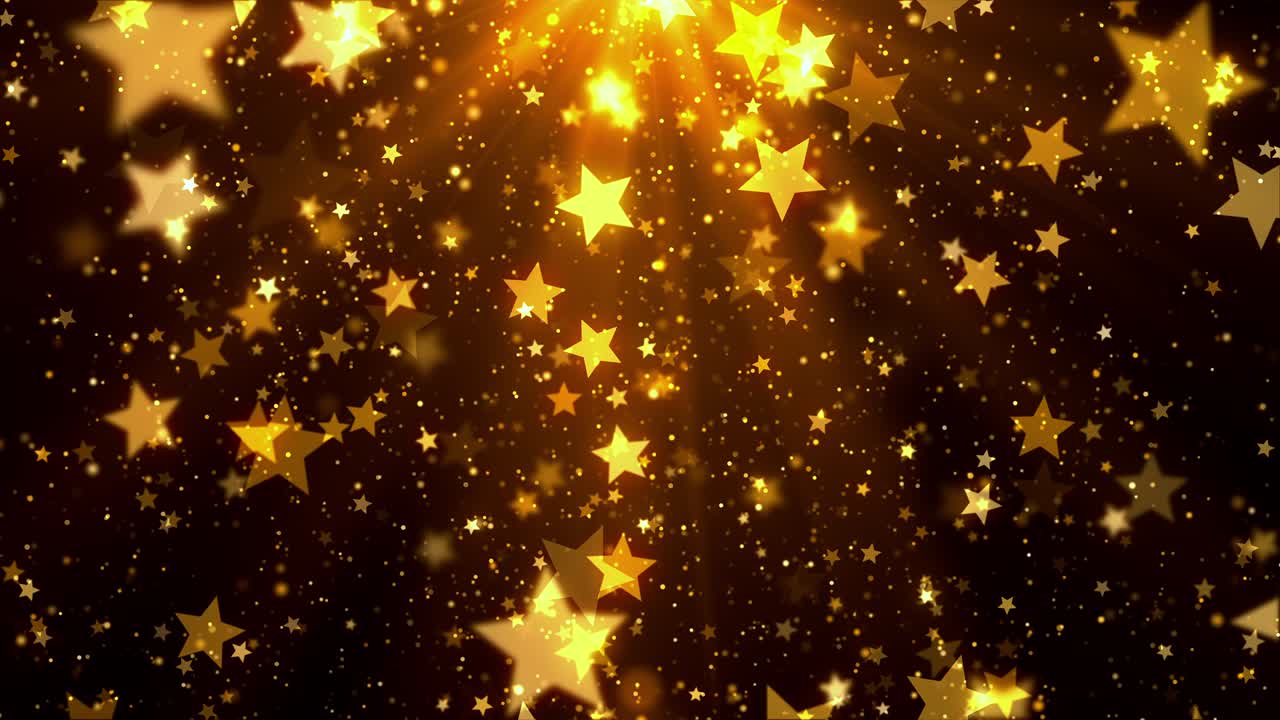 estrellas doradas voladoras y chispas de lujo, vacaciones, animación de fiestas.