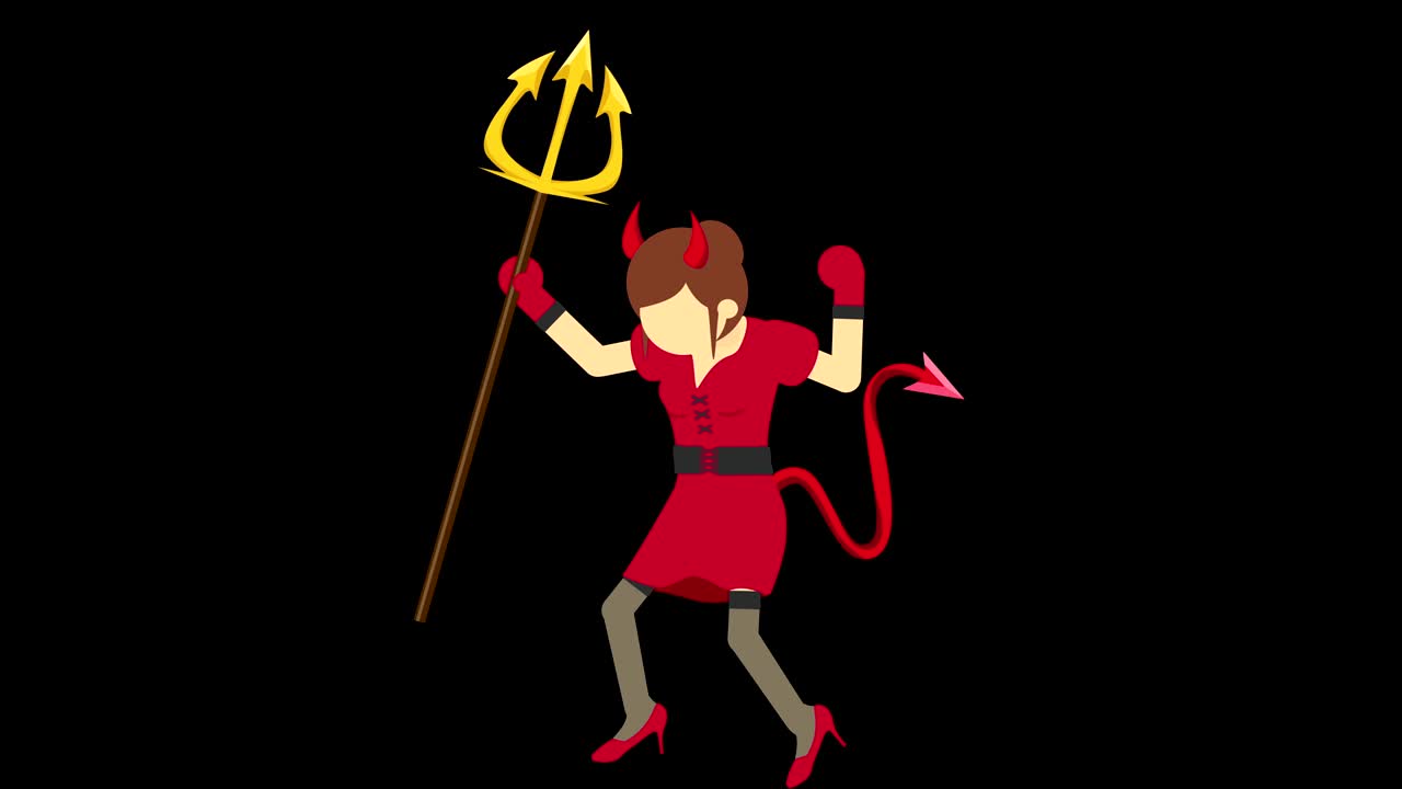 ilustración del diablo espeluznante. personaje de negocios. jefe. cosplay. horquilla y cuerno. animación de bucle abstracto.