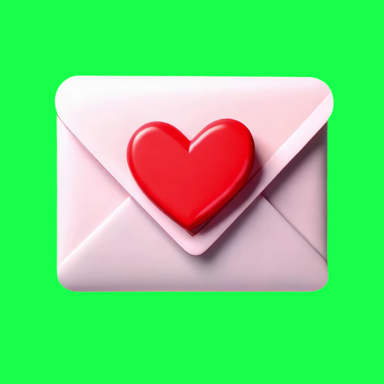 Heart envelope love message animation, transparent 4K video, green screen