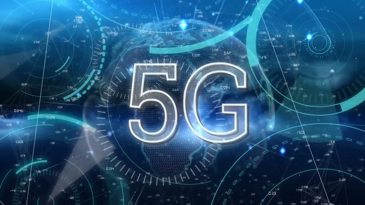 animazione di testo 5g e scansioni su tutto il globo