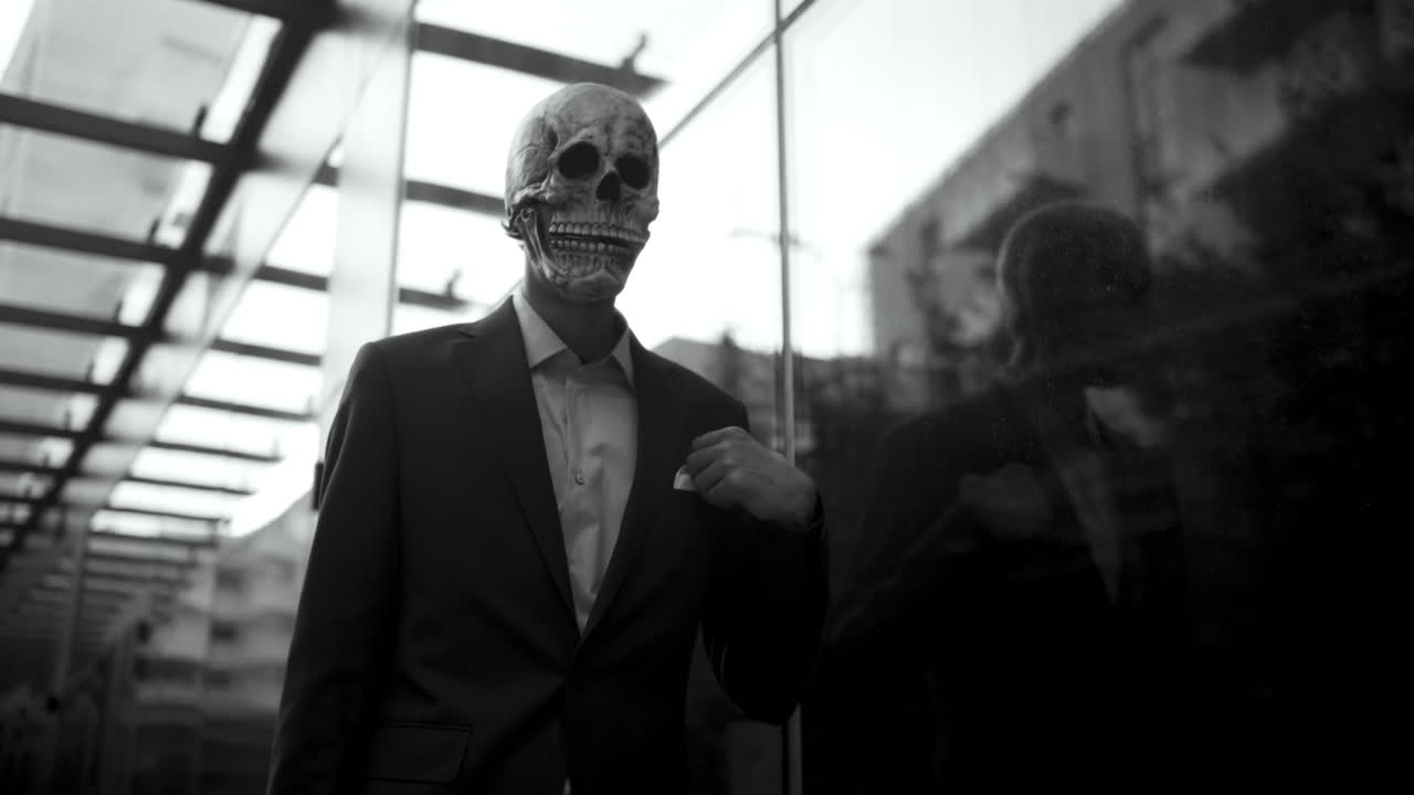 Man in Skull Mask Business Suit
