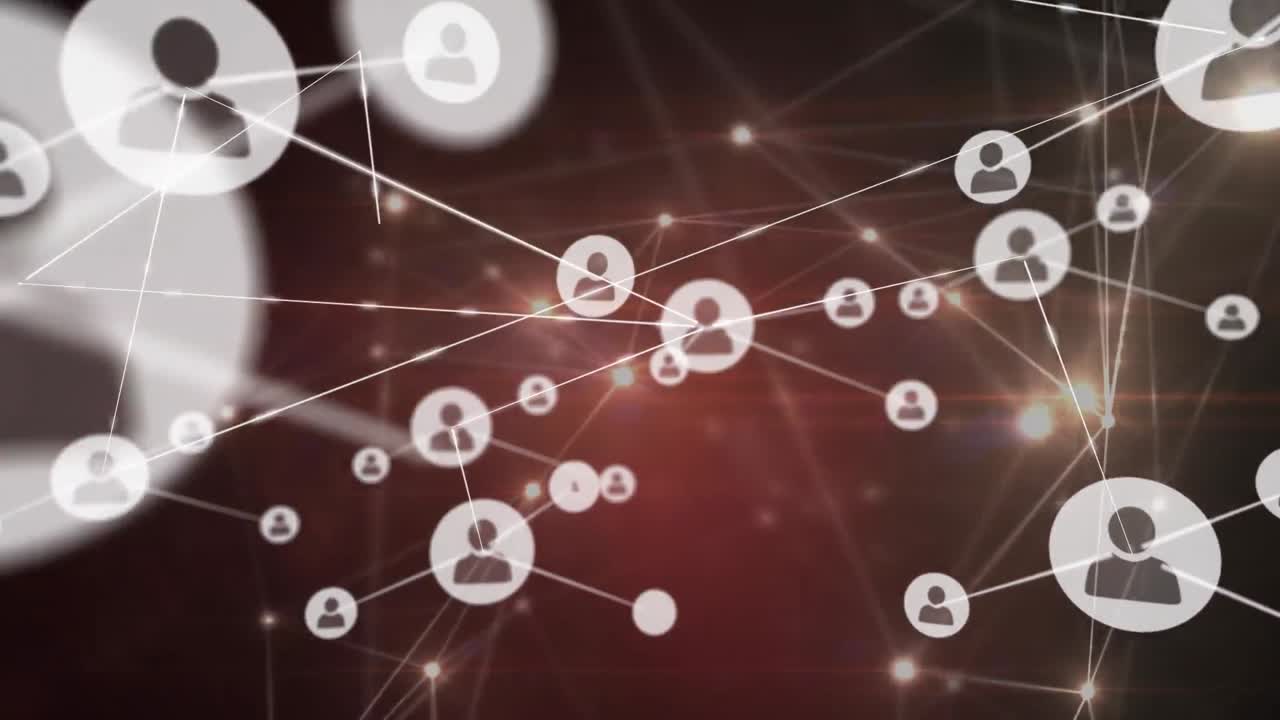 검은색 배경에 아이콘을 가진 연결 네트워크의 애니메이션