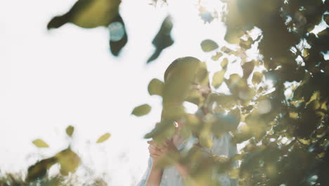 woman enjoying bubbles in nature