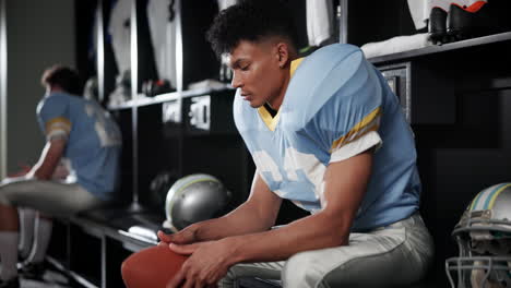 football player in locker room