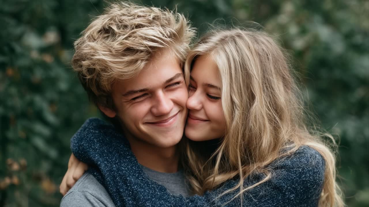 Un caldo abbraccio: catturare la gioia e il legame tra due giovani anime in un momento sentito di affetto e felicità nella natura