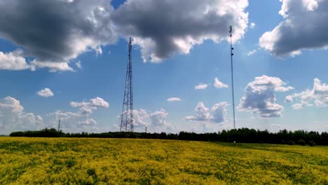 Skujene,-Latvia,-Europe---Towers-Resting-Amidst-the-Lush-Green-Scenery---Aerial-Pullback-Shot