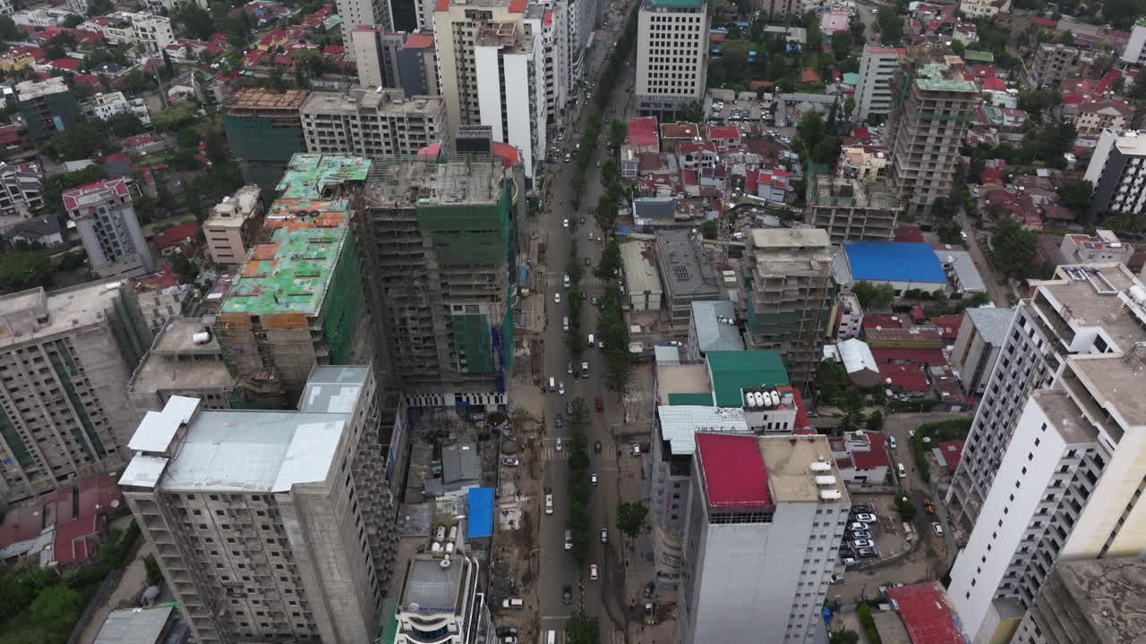 Addis Ababa City Main Street, Residential House And High-rise Buildings In Ethiopia. - aerial shot