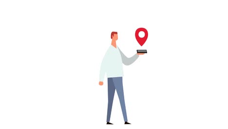 figura de palo de dibujos animados plana color hombre personaje caminando con gps navegador animación luma mate