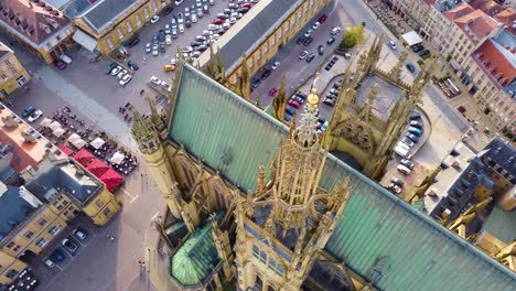 aerial view cathedral of saint stephen metz, france historic city center