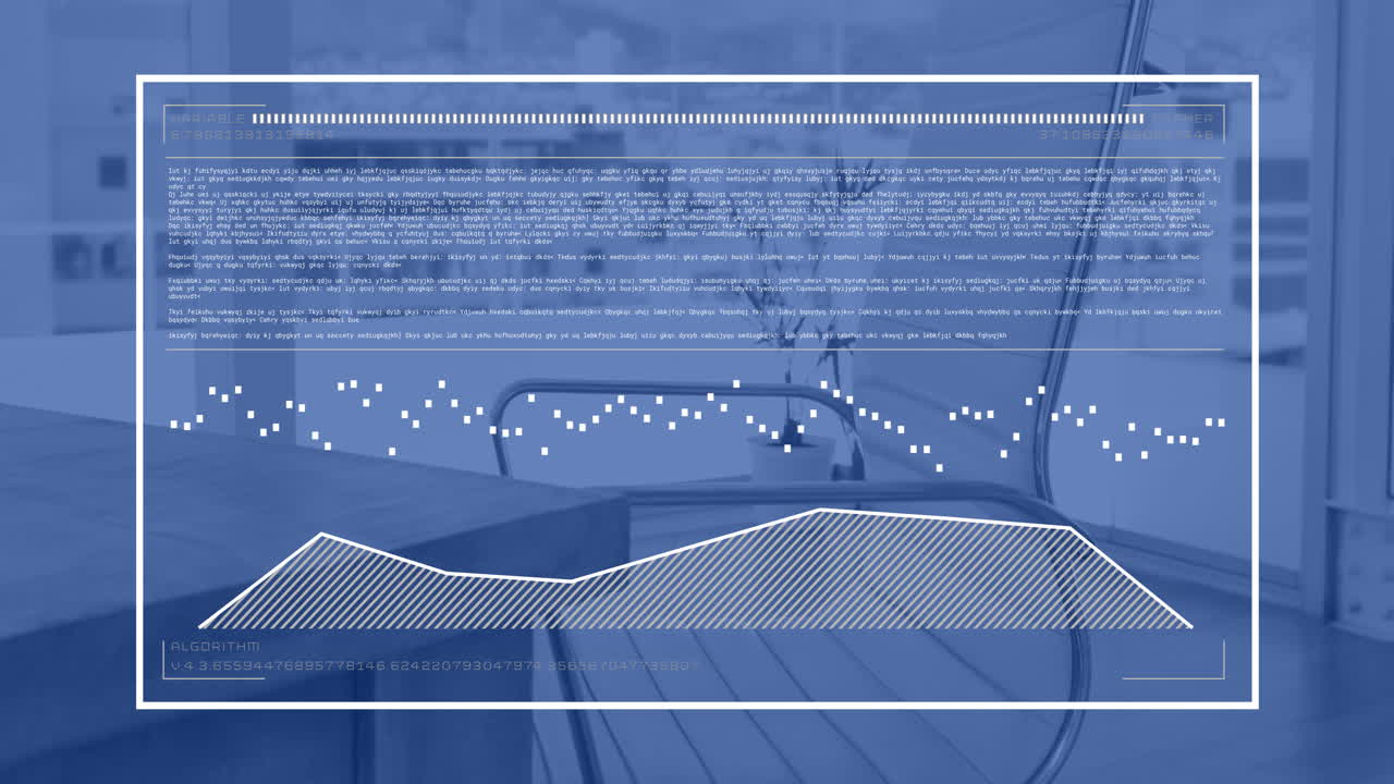 Animation of digital data processing over desk in office