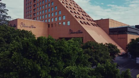 drone view of the triangular building of the el palacio de hierro department store in the upscale polanco area of mexico city