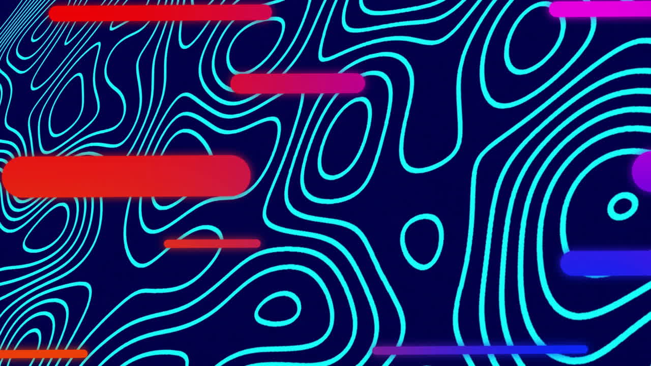 Animation of glowing neon lights moving over pattern background