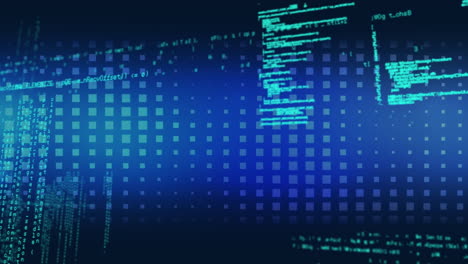 animation of data processing over rows of squares in background