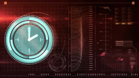animación de reloj moviéndose rápido y procesamiento de datos en la pantalla